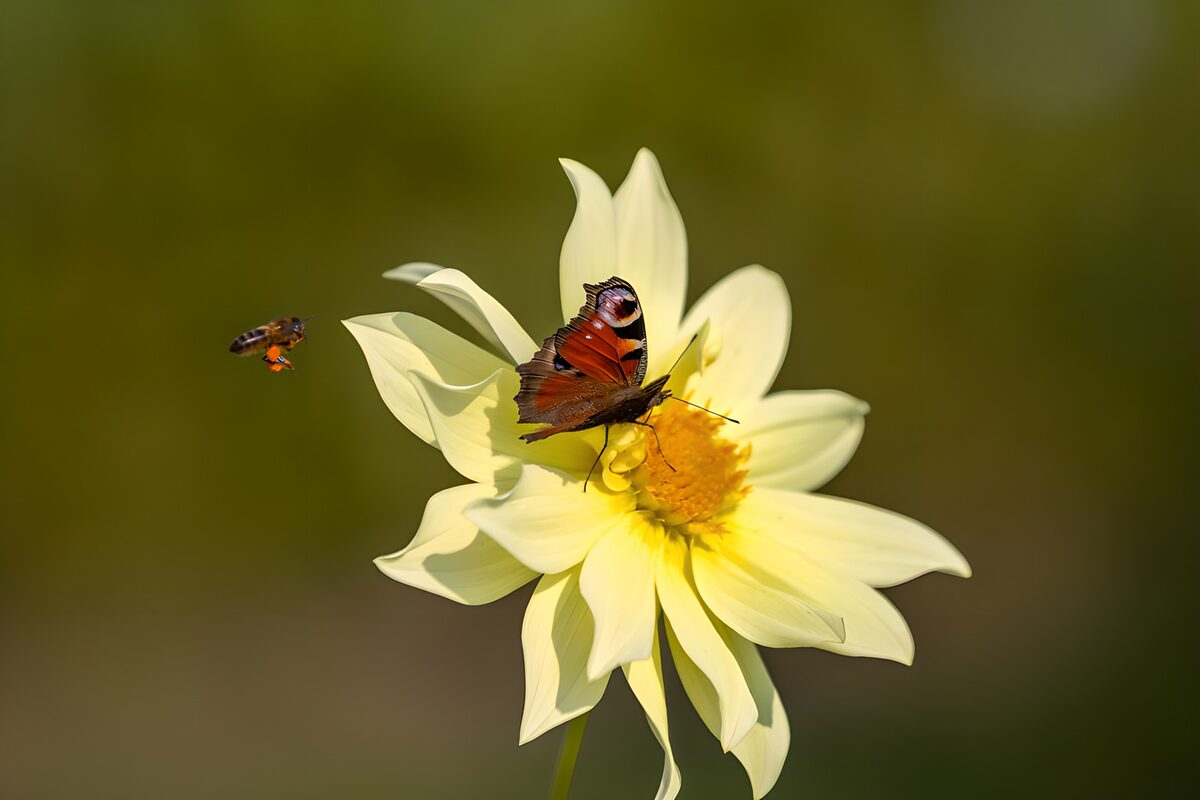 TPDE47067: Schmetterling und Biene auf Blume
