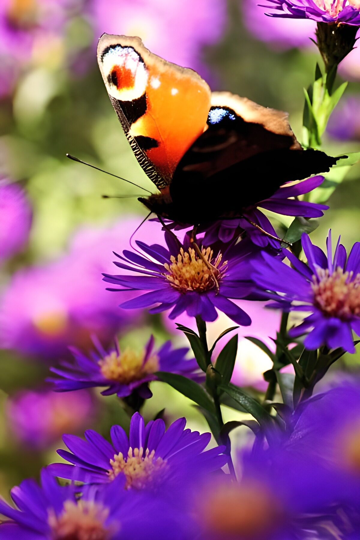 TPDE19492: orangebraunfarbiger Falter auf blauen Blüten