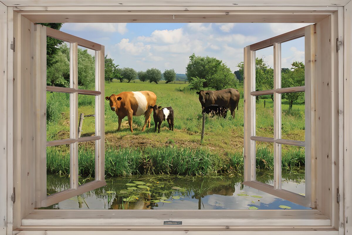 Blick auf die Wiese mit Kühen