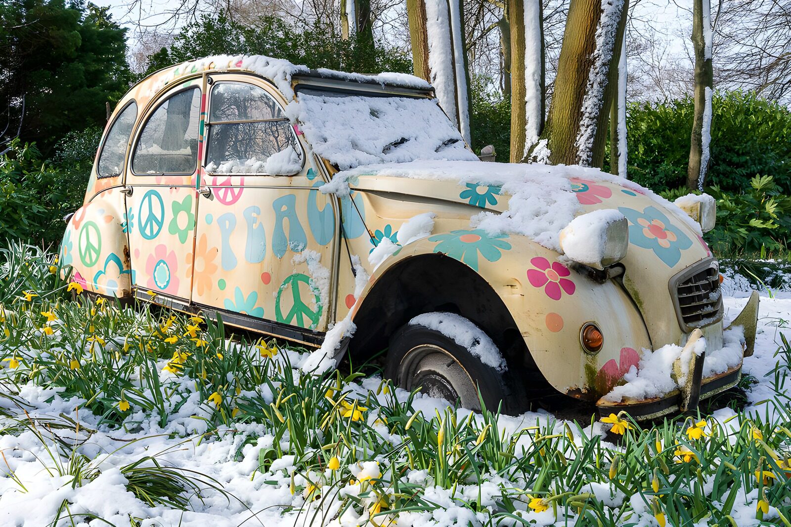 TPDE77075: Bunter Oldtimer im Schnee