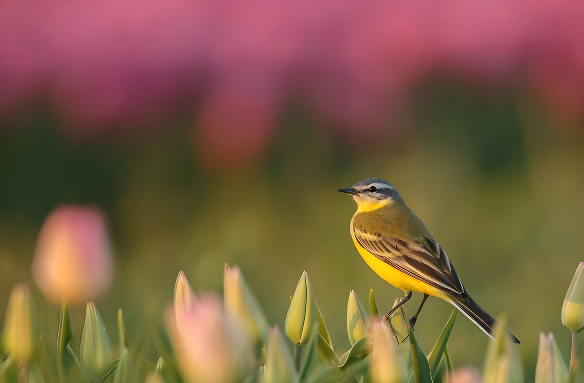 TPDE89263: Gelber Vogel in der Blütenpracht