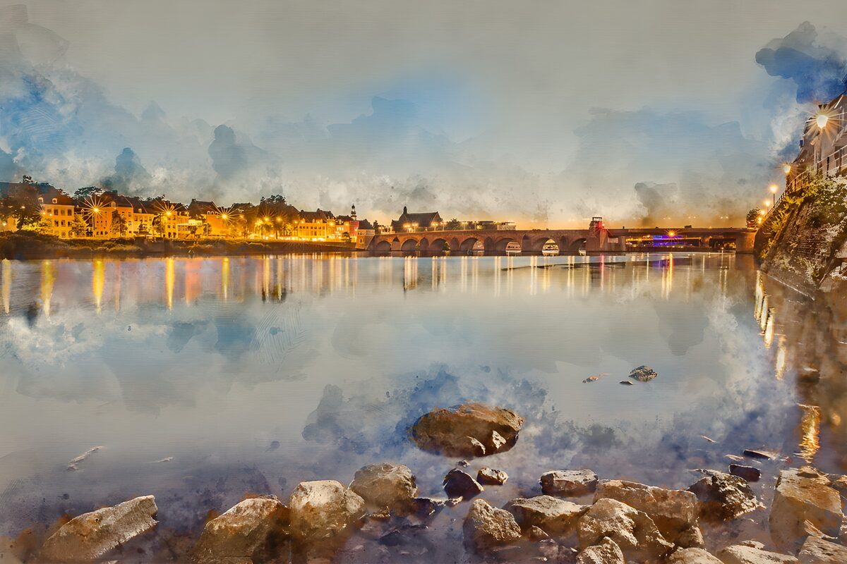 TPDE87991: Malerische Abendstimmung am Fluss