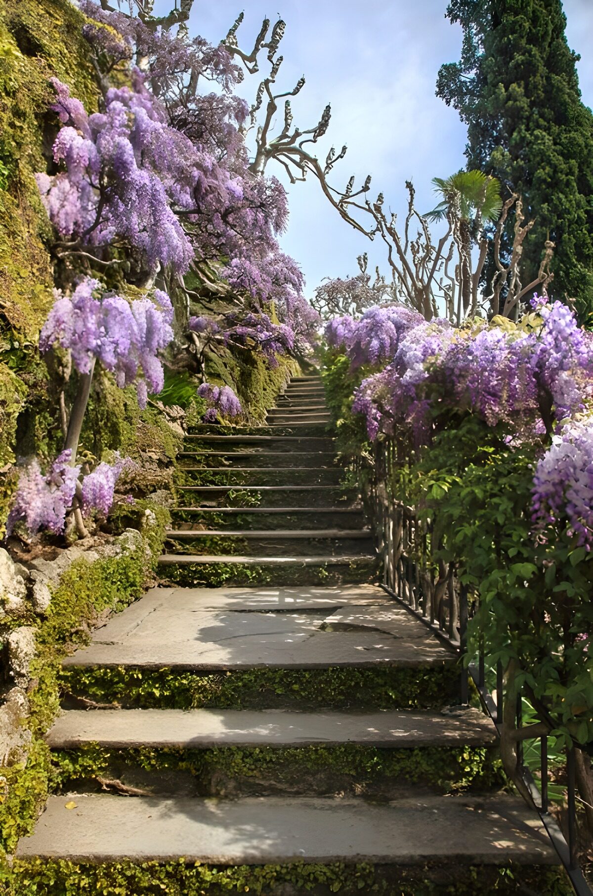 TPDE51597: Blauregen an einer Treppe entlang