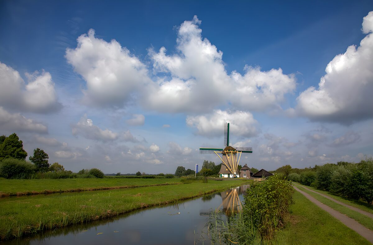TPDE13593: Windmühle im Grünen unter blauen Himmel