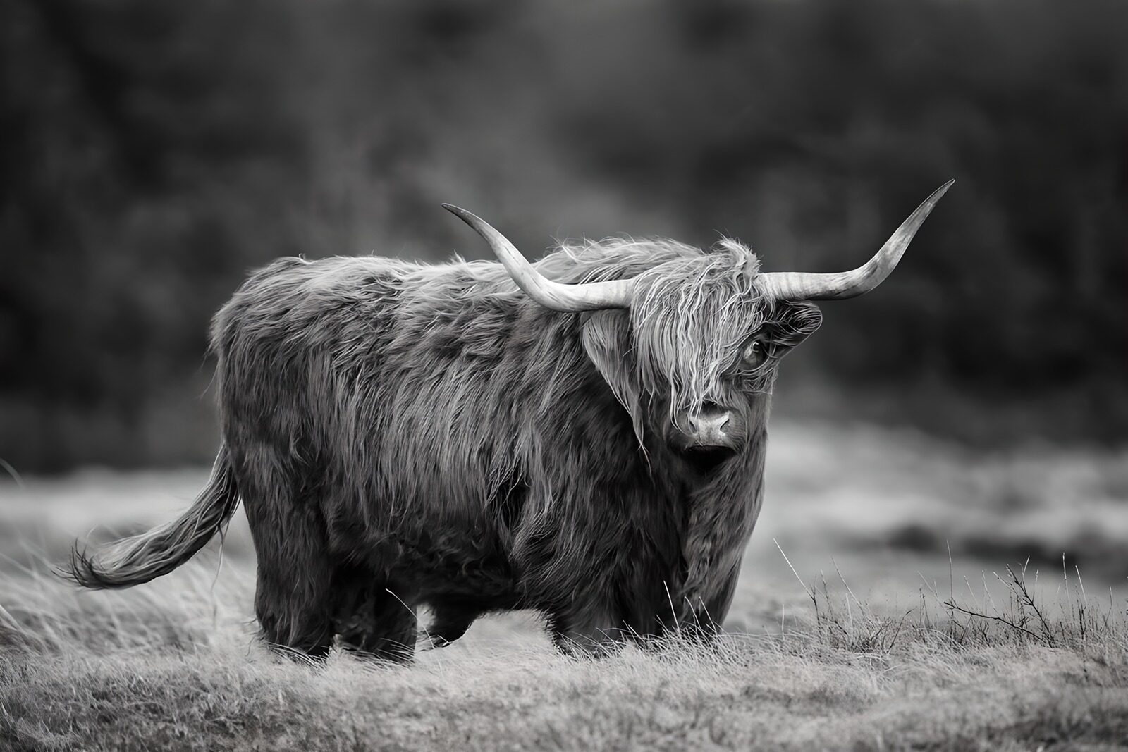 TPDE15679: Highland-Rind in Schwarzweiß