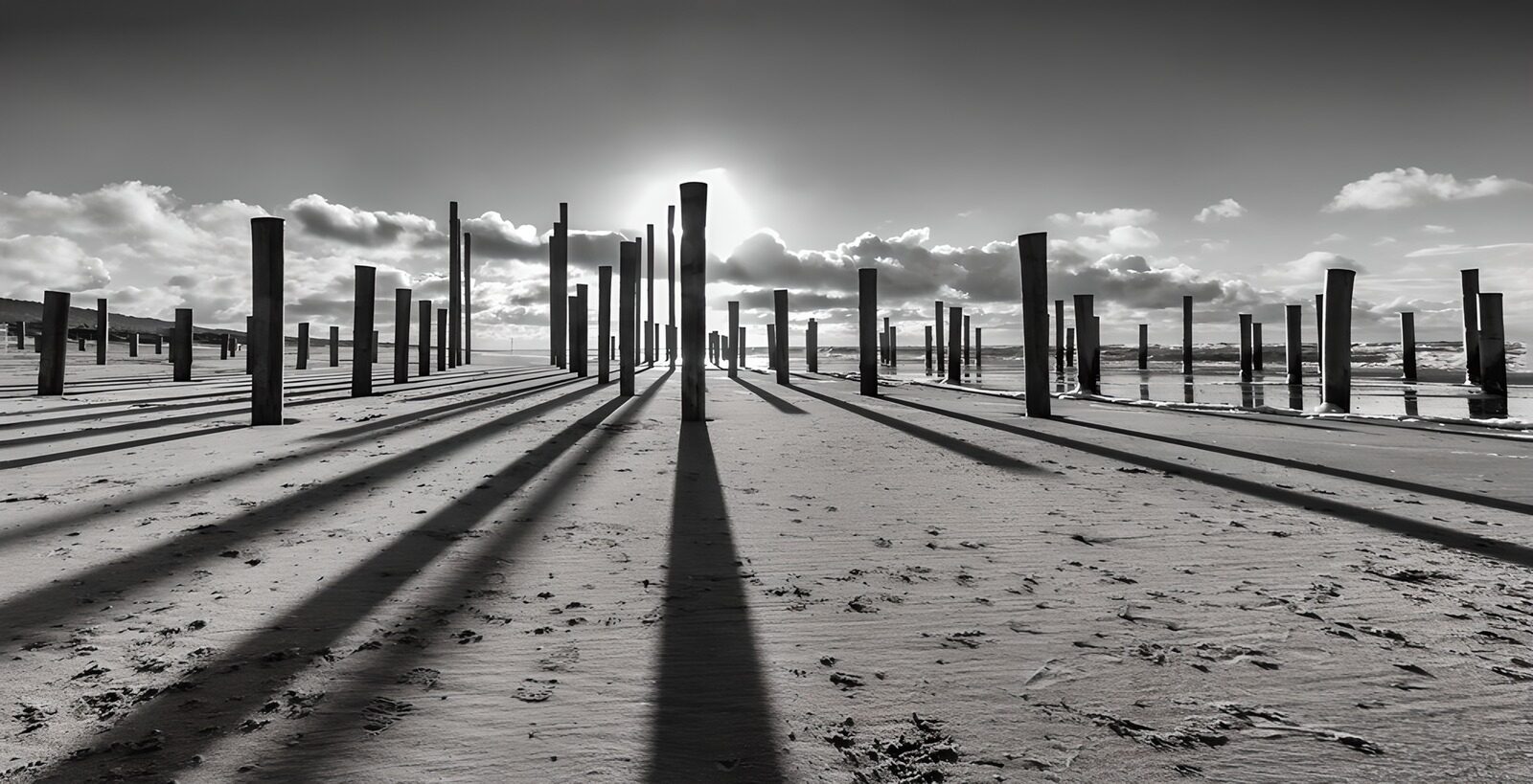 TPDE44827: Schatten der Pfosten am Strand