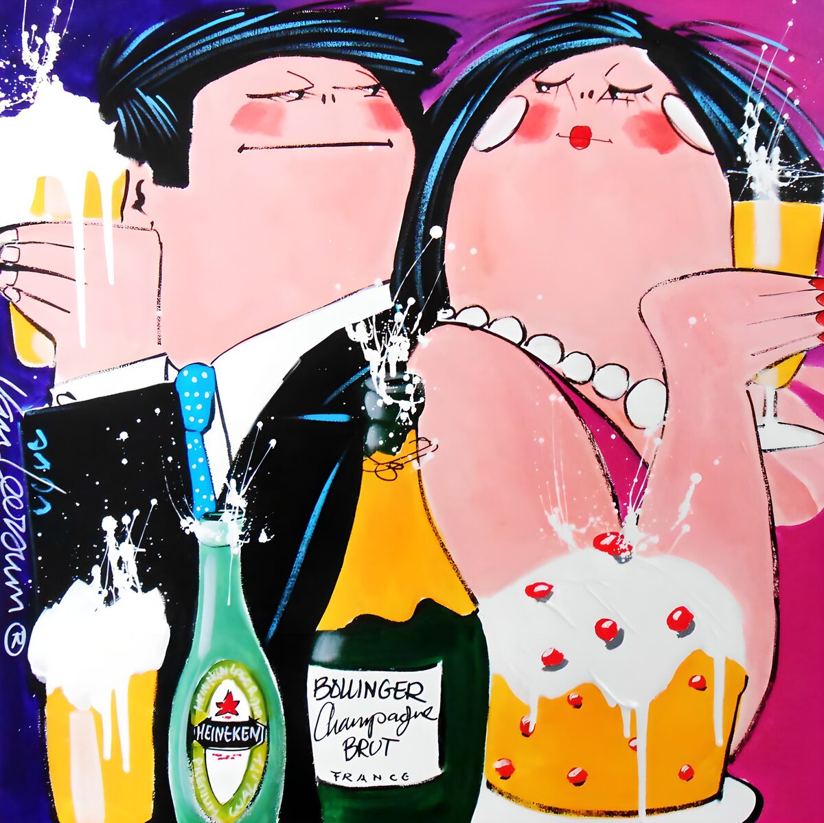 TPDE37278: Feiernde Eleganz mit Drinks und Torte