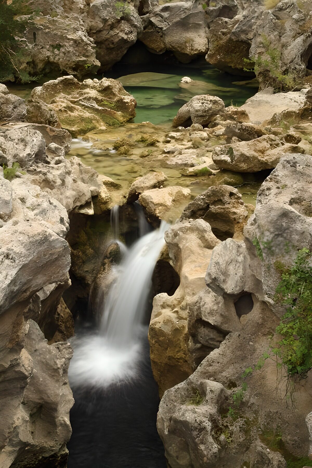 TPDE62213: Schmelzwasser stürzt zwischen den Felsen hinab