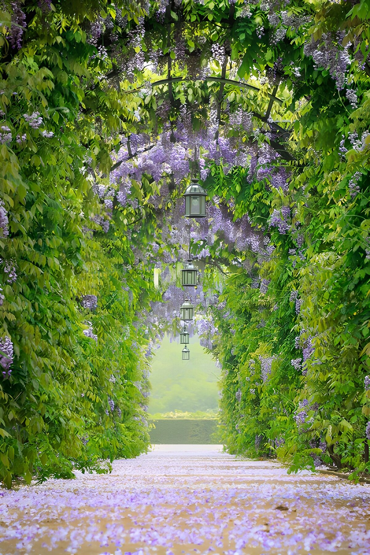 TPDE79596: Blumengang unter lila Wisteria
