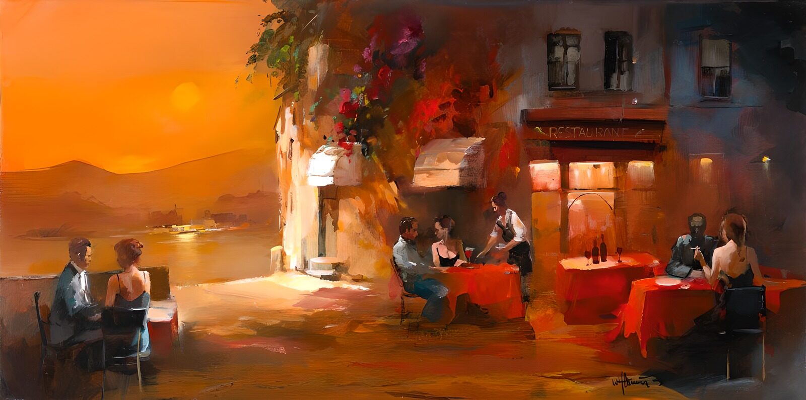 TPDE32485: bemalte Leinwand mit französischem Restaurant und einer romantischen Terrasse Version1