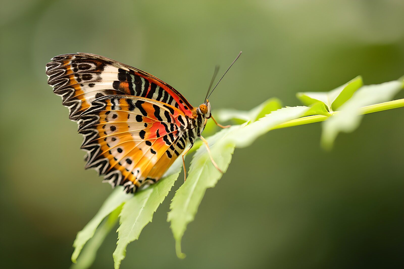 TPDE52747: Bunt gefärbter Schmetterling auf Blatt