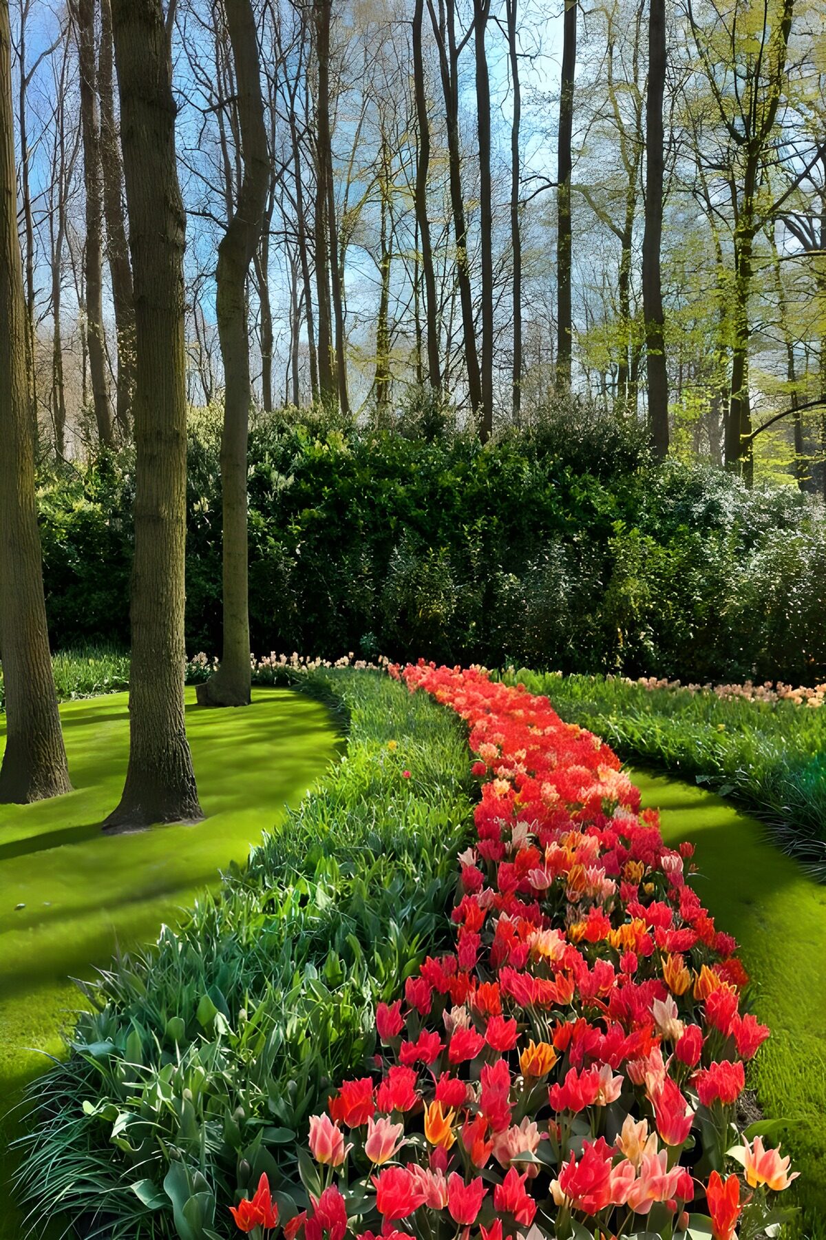 TPDE33975: Blühender Tulpenweg im Wald