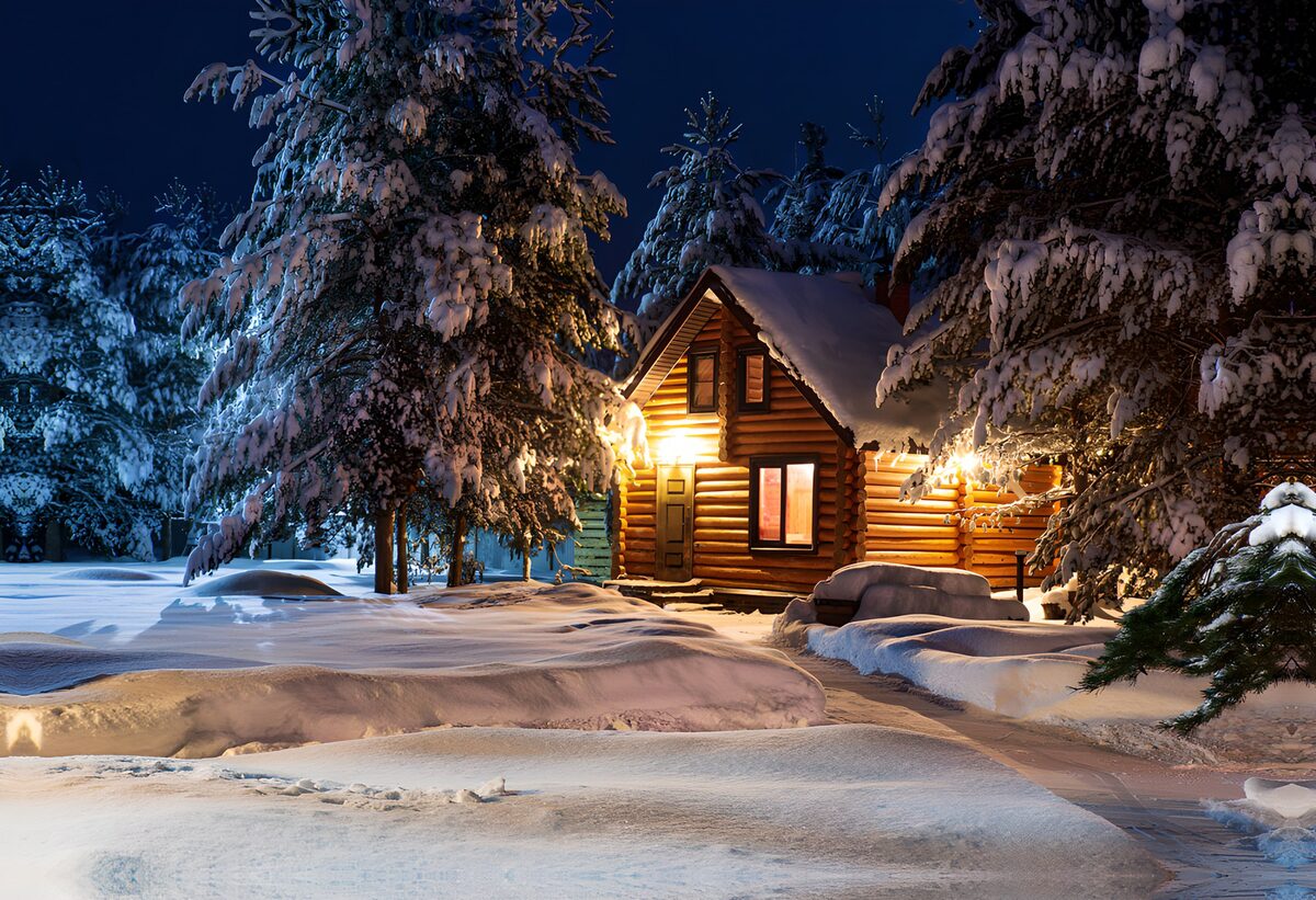 Gemütliche Hütte im Winterzauber