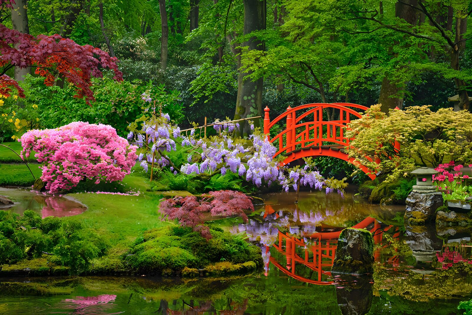TPDE38578: Friedlicher japanischer Garten mit Brücke