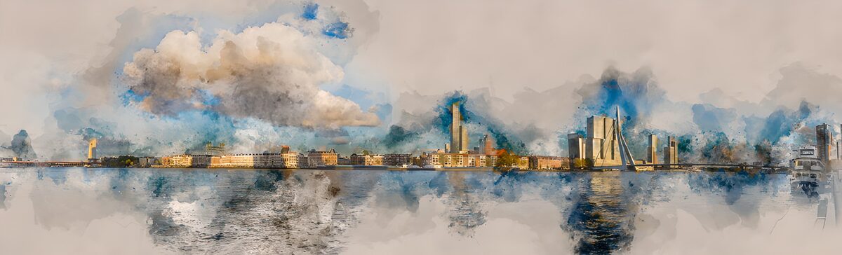 Malerische Stadtsilhouette am Wasser
