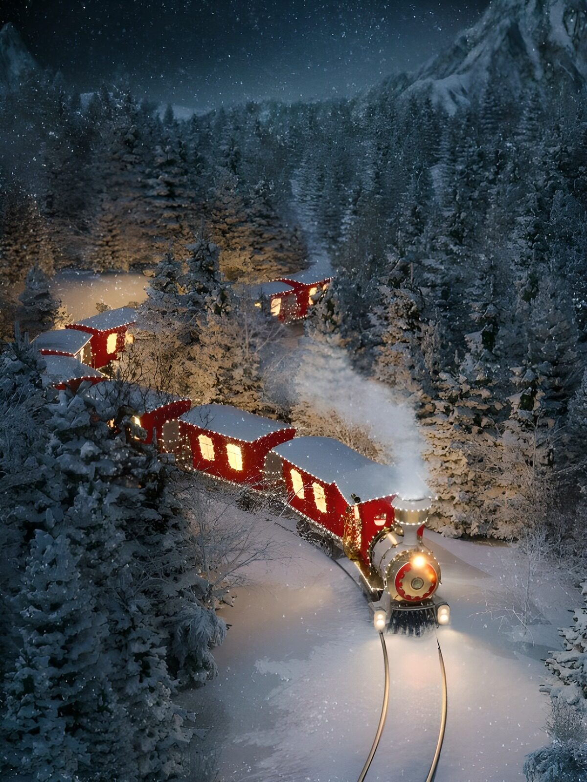 Winterliche Zugfahrt durch den Schnee