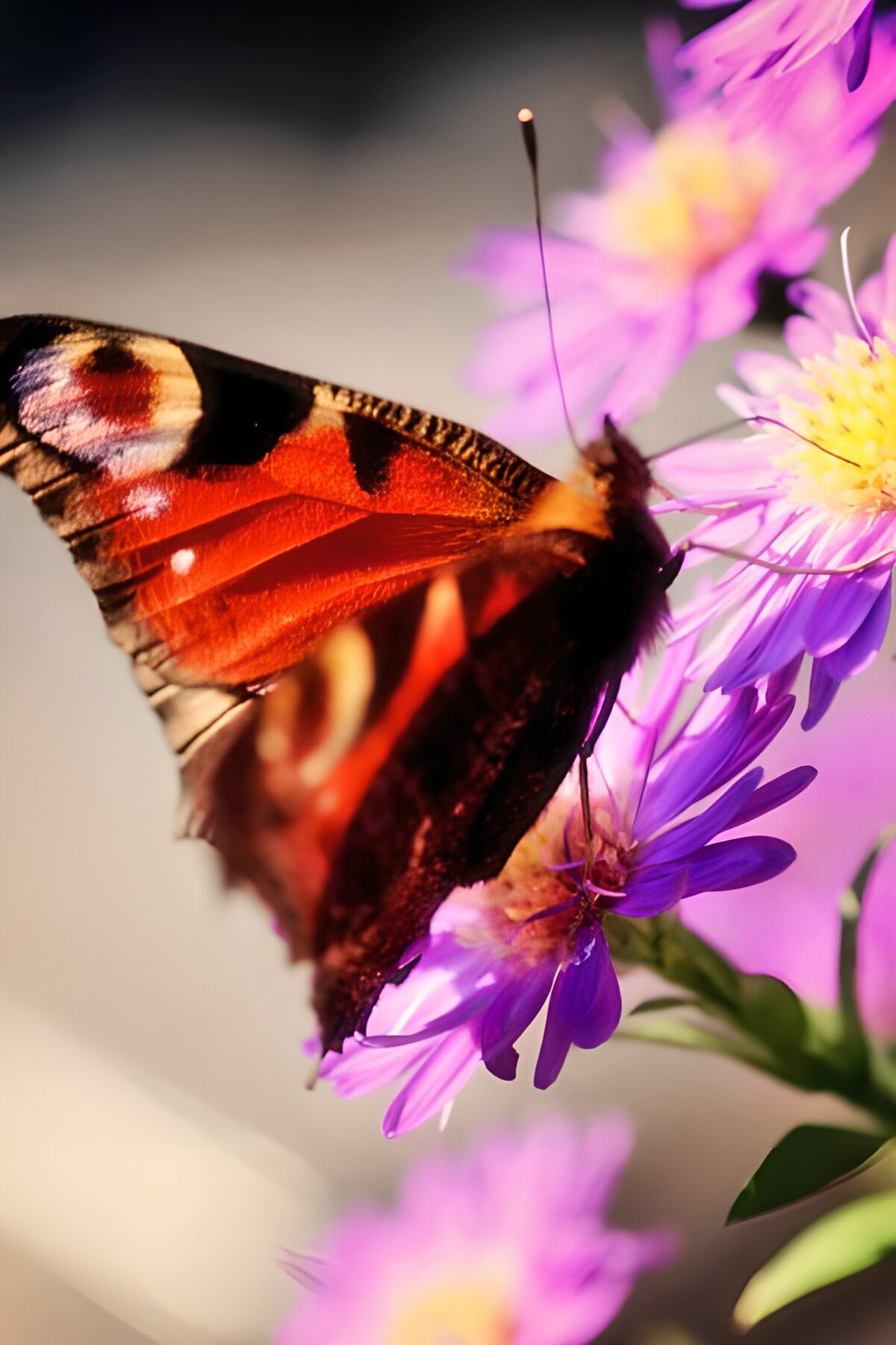 Tagpfauenaug Schmetterling mit hauchdünnen Fühlern "trinkt" Nektar 