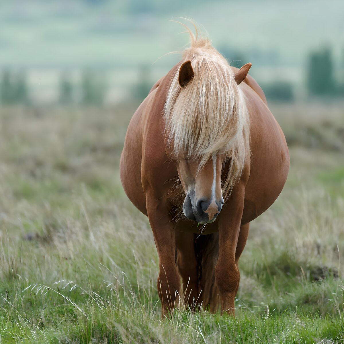 TPDE41147: Pferd auf der Weide mit langem Fell