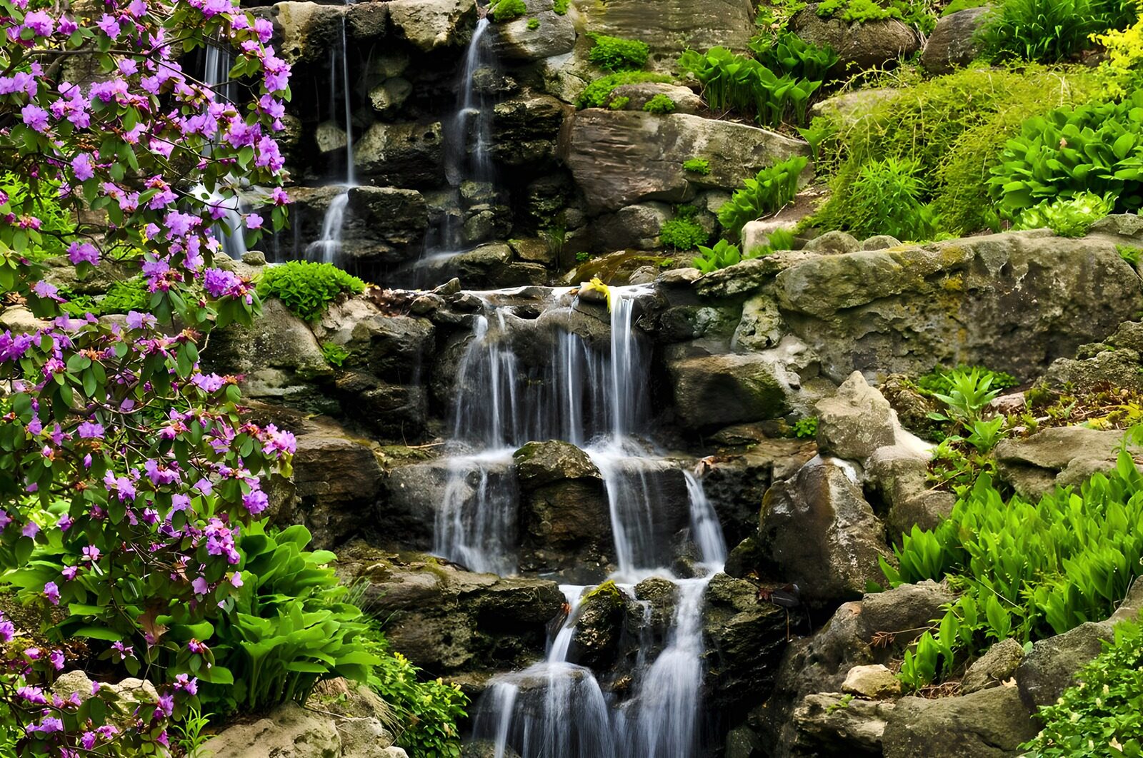 TPDE49817: der Wasserfall mit blühenden Pflanzen