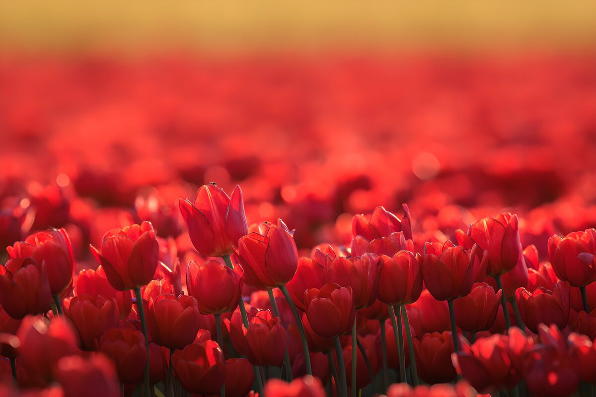 Rote Tulpen im Blühenden Feld
