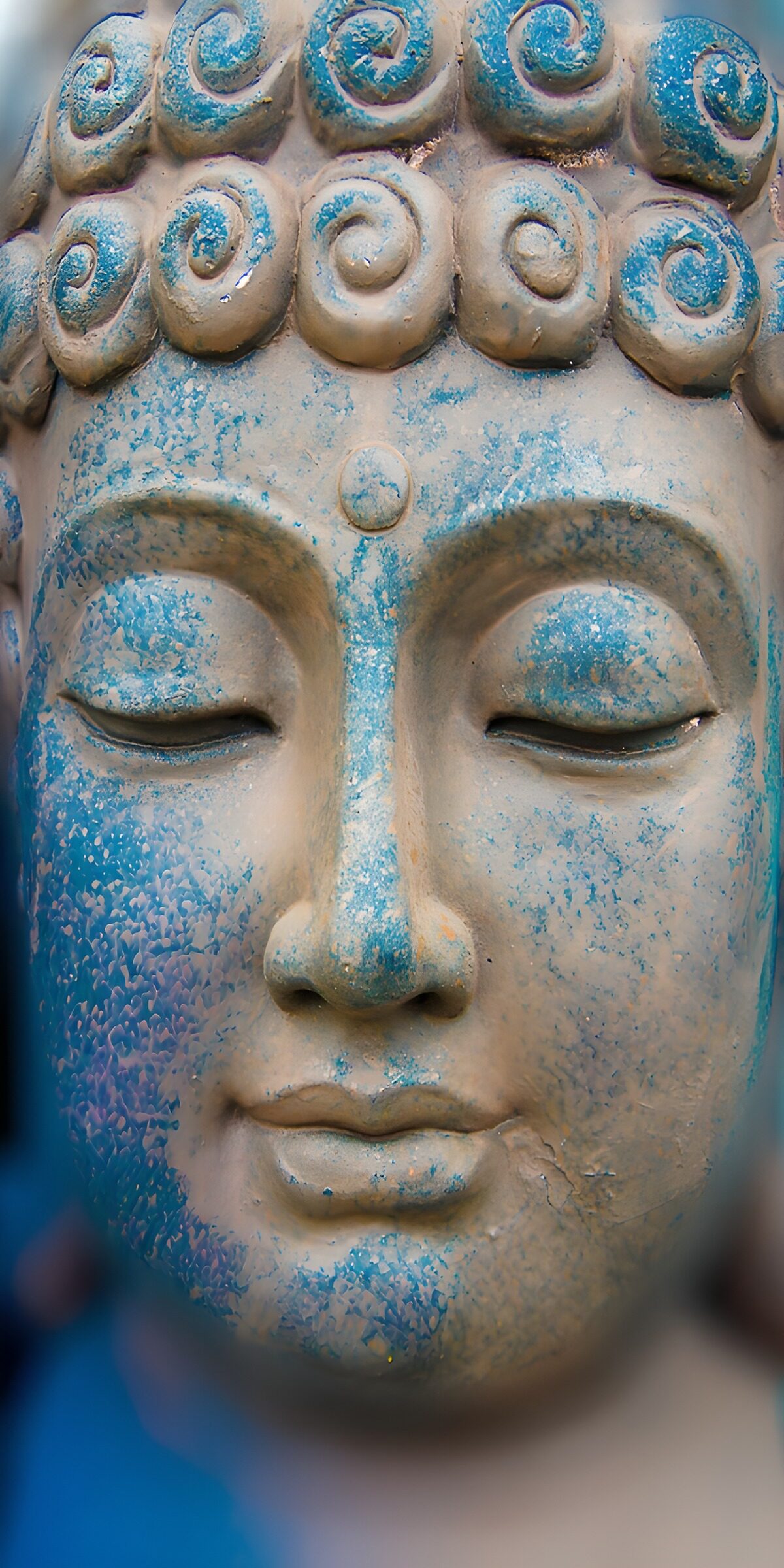 TPDE10857: Buddha-Kopf mit blauen Akzenten