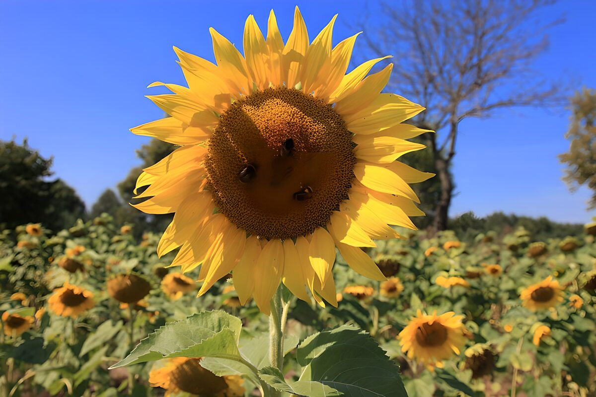 die Bienen auf diesen Sonnenblumen lassen es sich gut schmecken