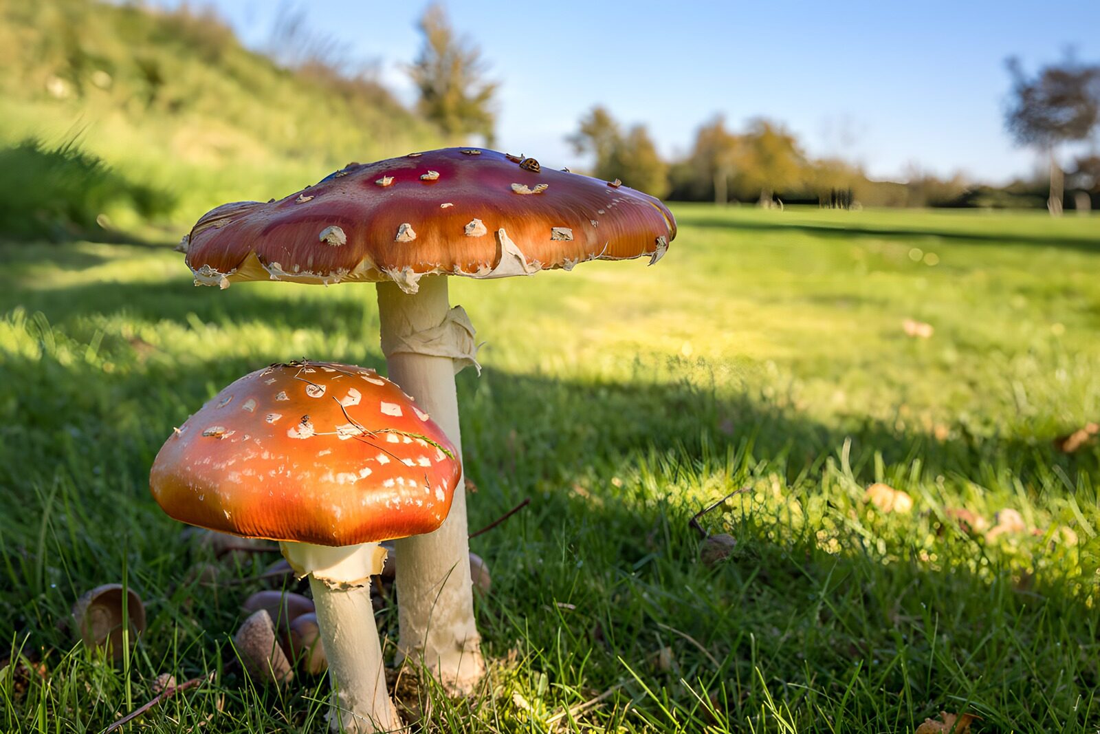 TPDE88262: Rote Fliegenpilze im grünen Gras