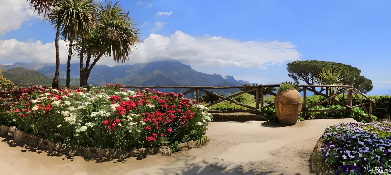TPDE78704: Blühender Garten mit Bergblick