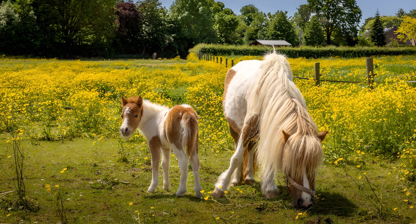 TPDE56803: Pony und Fohlen auf Blumenwiese