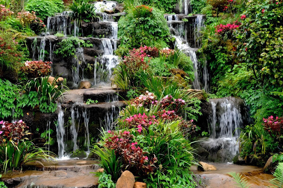 TPDE38302: Blühende Wasserfälle im Garten