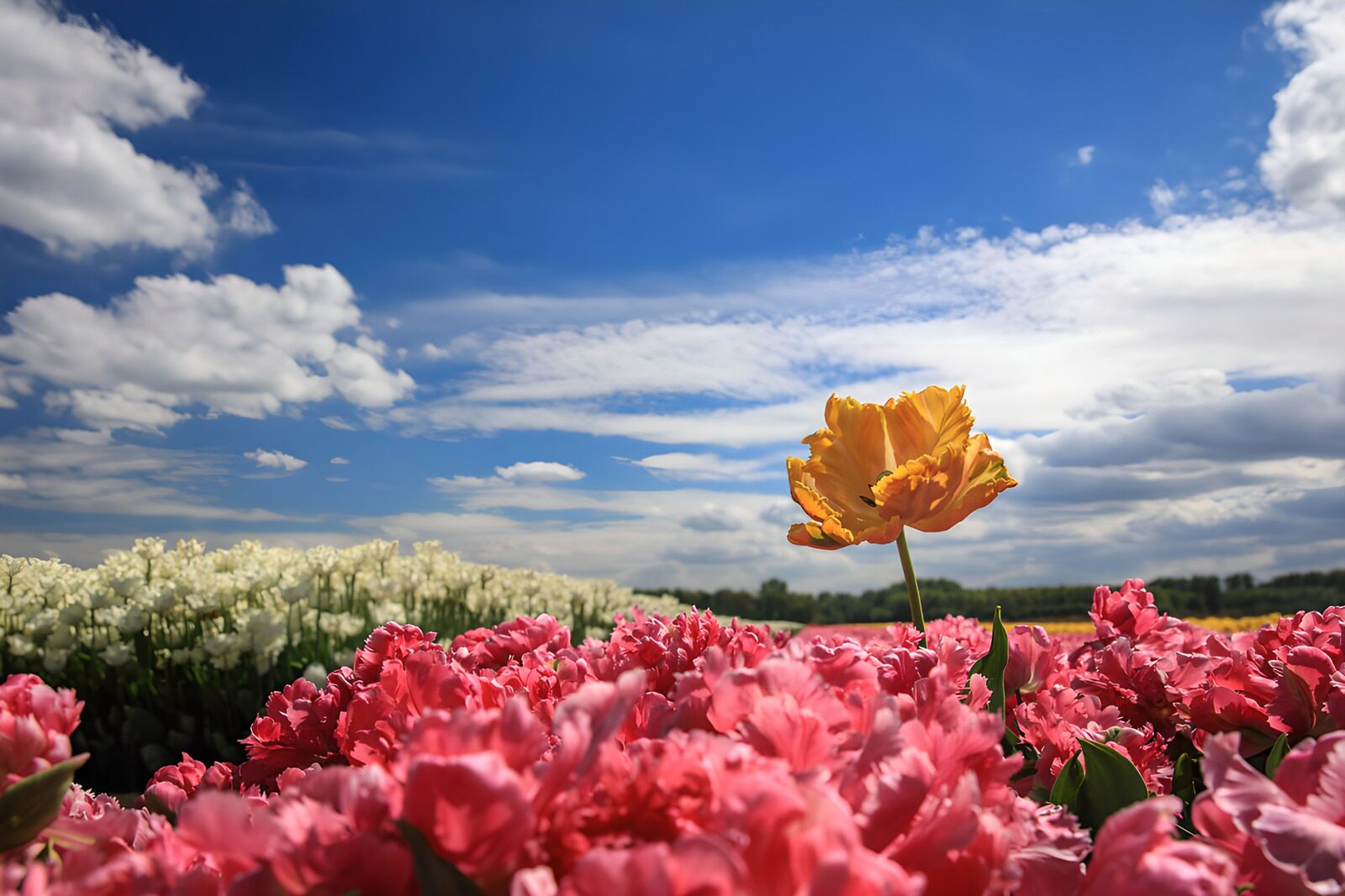 TPDE78112: Eine leuchtende Blüte im Tulpenfeld