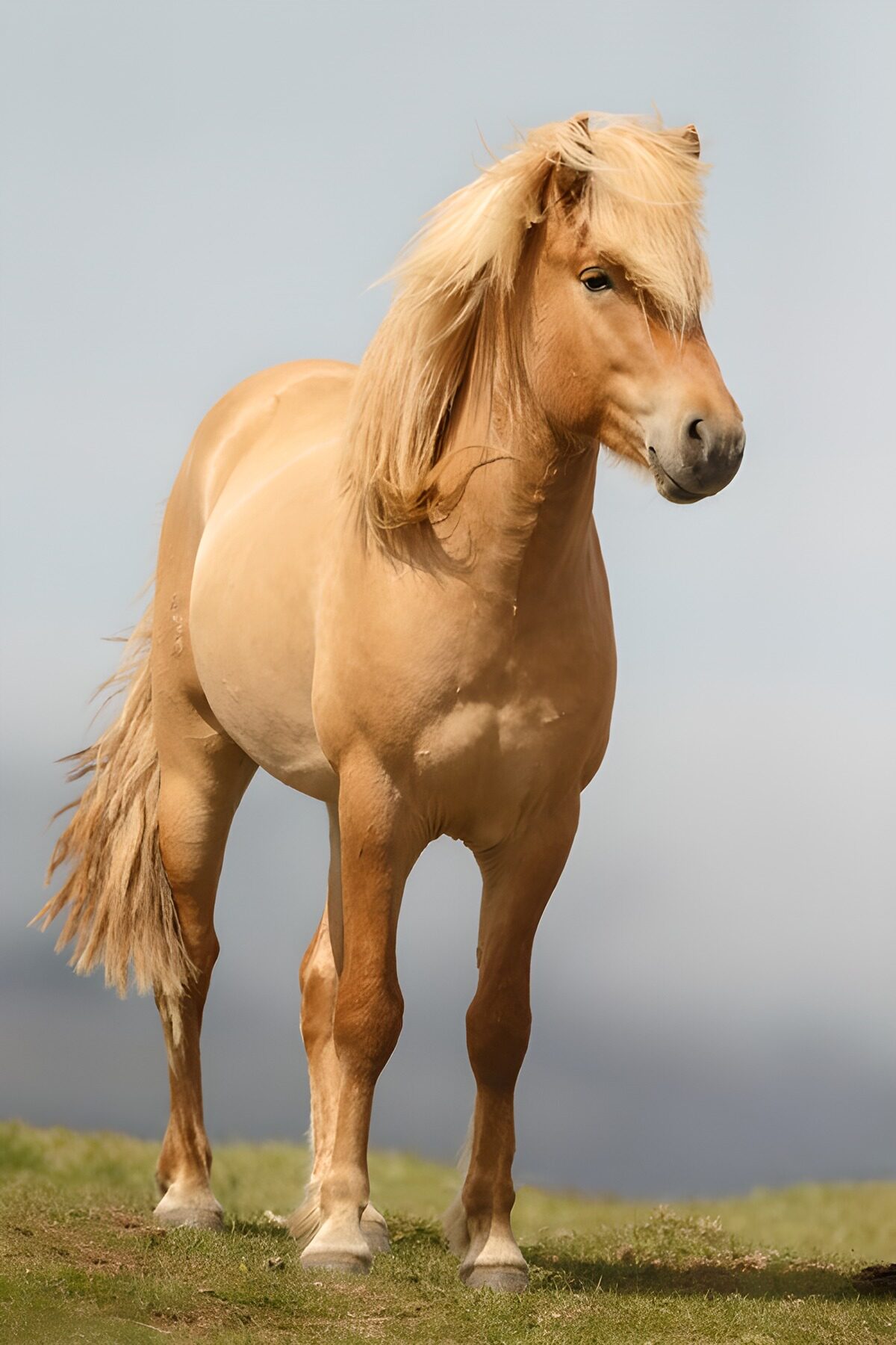 TPDE58163: Schöne blonde Pferd auf der Wiese