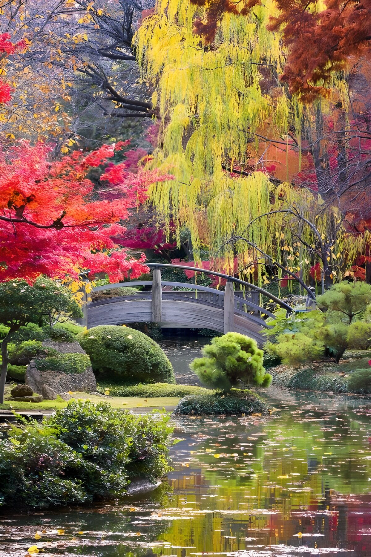 TPDE64103: Herbstlicher Garten mit Brücke