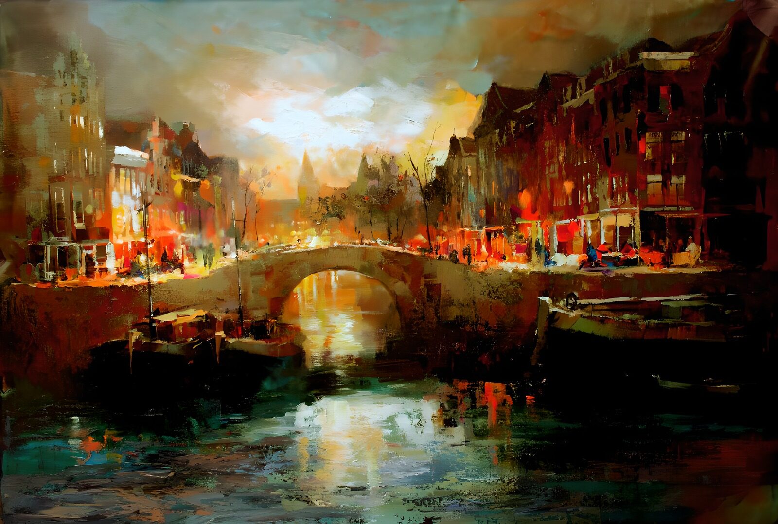 TPDE15466: Kanal In Utrecht in der Abenddämmerung