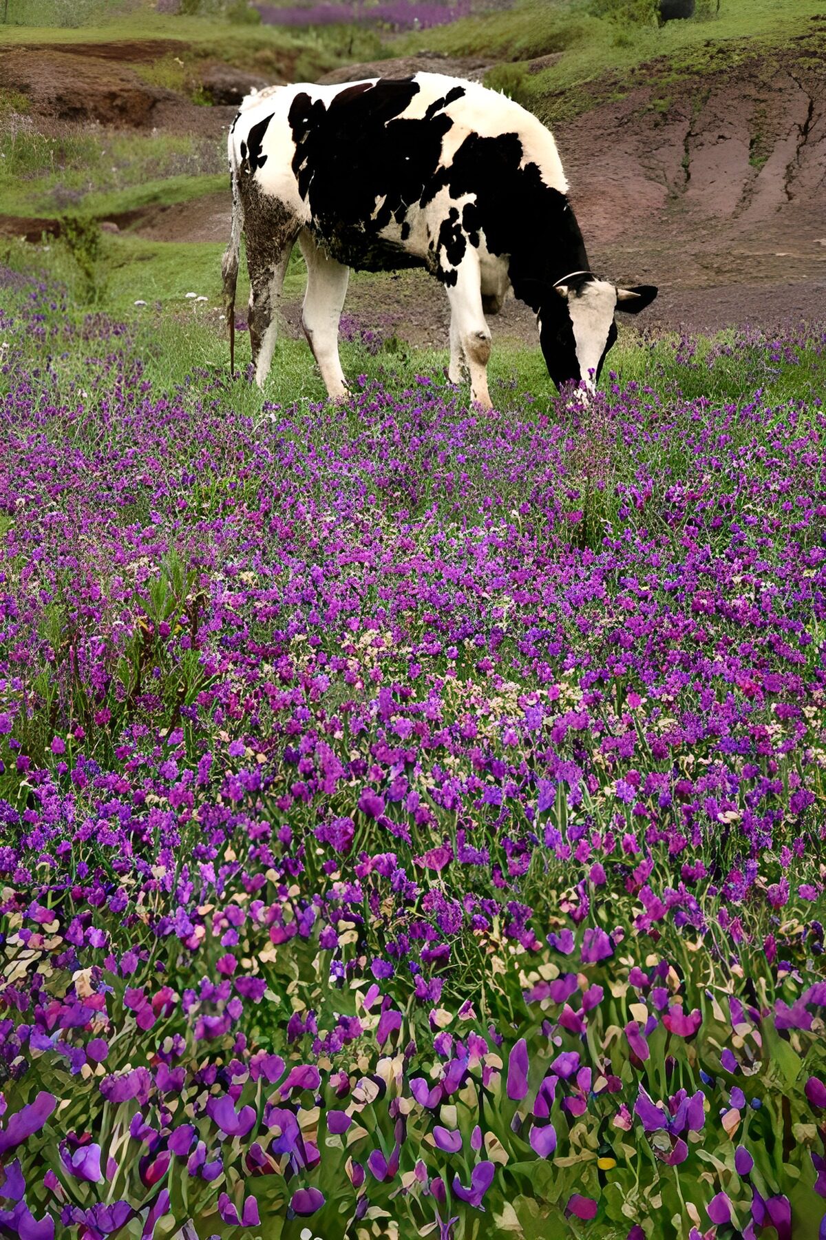 TPDE21491: eine Kuh, zwischen blauen Blümchen