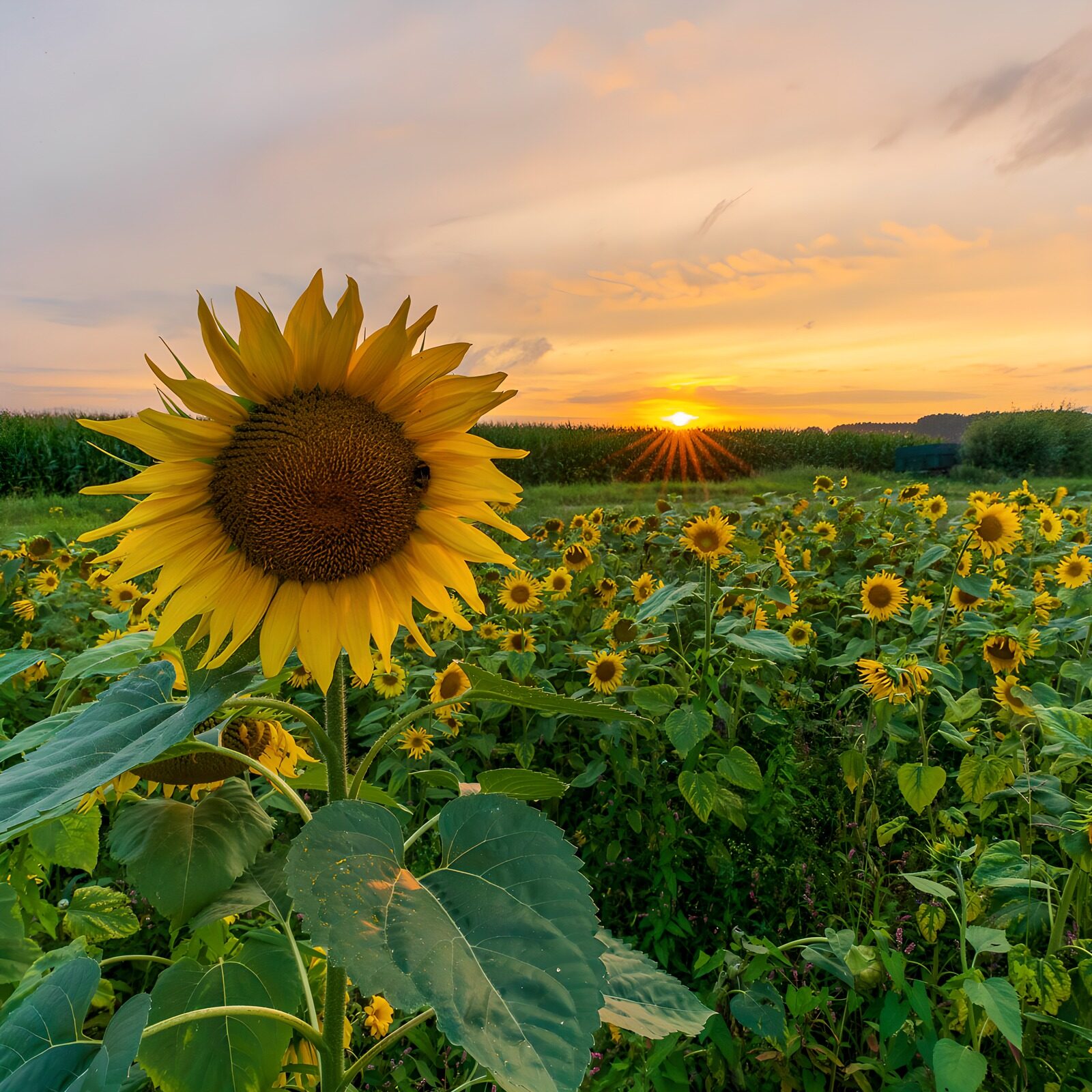 TPDE65136: Sonnenblumenfeld bei Sonnenuntergang