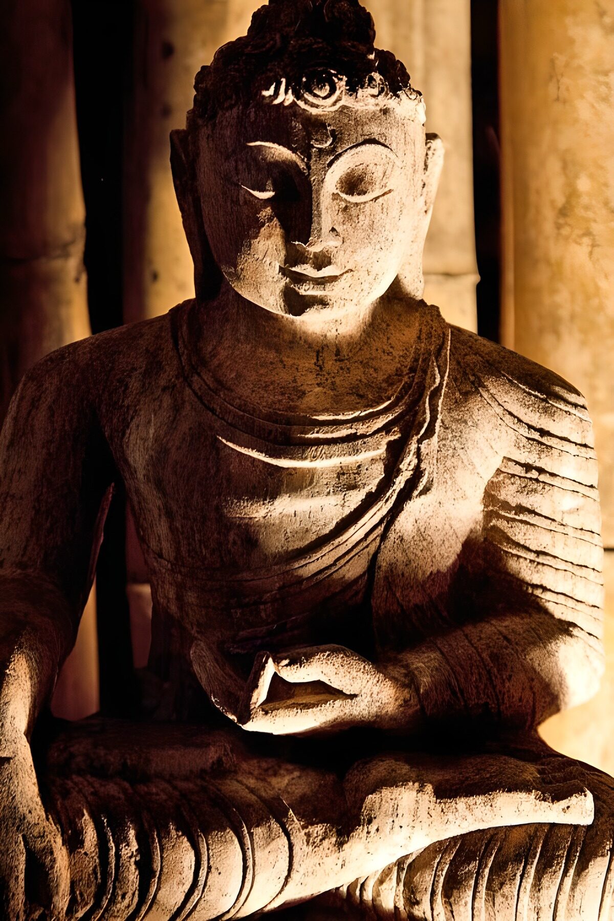 TPDE20300: Buddha-Statue vor Bambusröhren