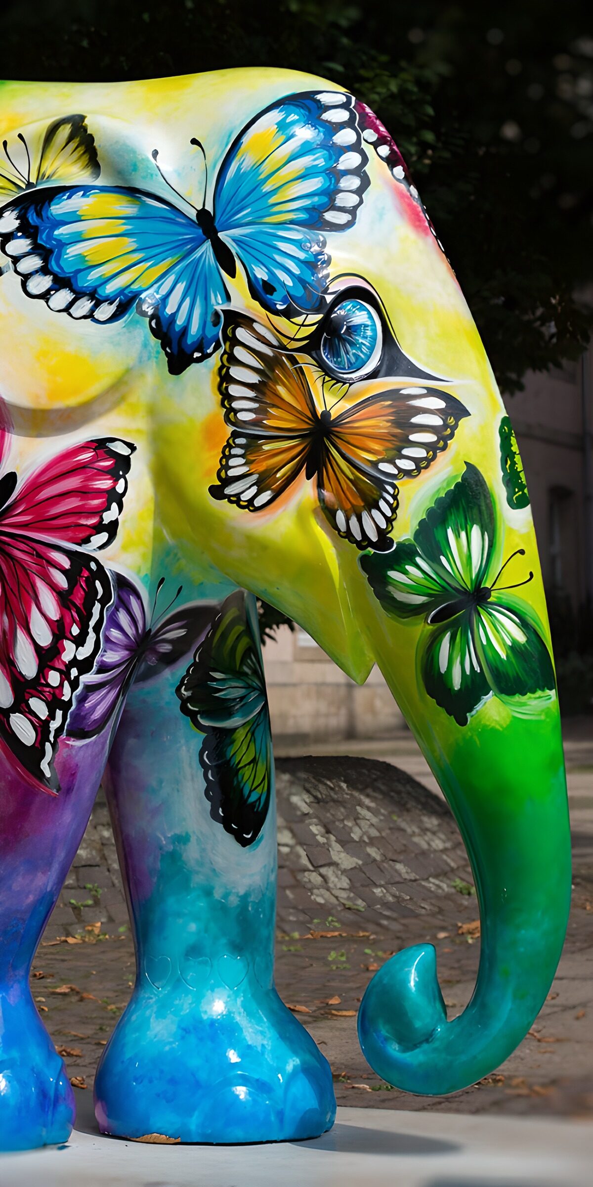 TPDE57916: Farbiger Elefant mit Schmetterlingen