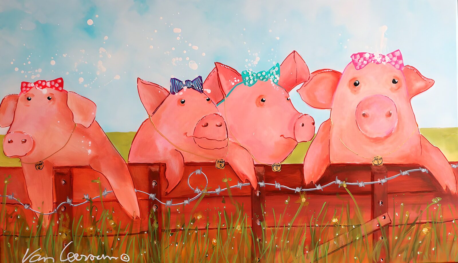 TPDE55799: Fröhliche Schweine am Zaun