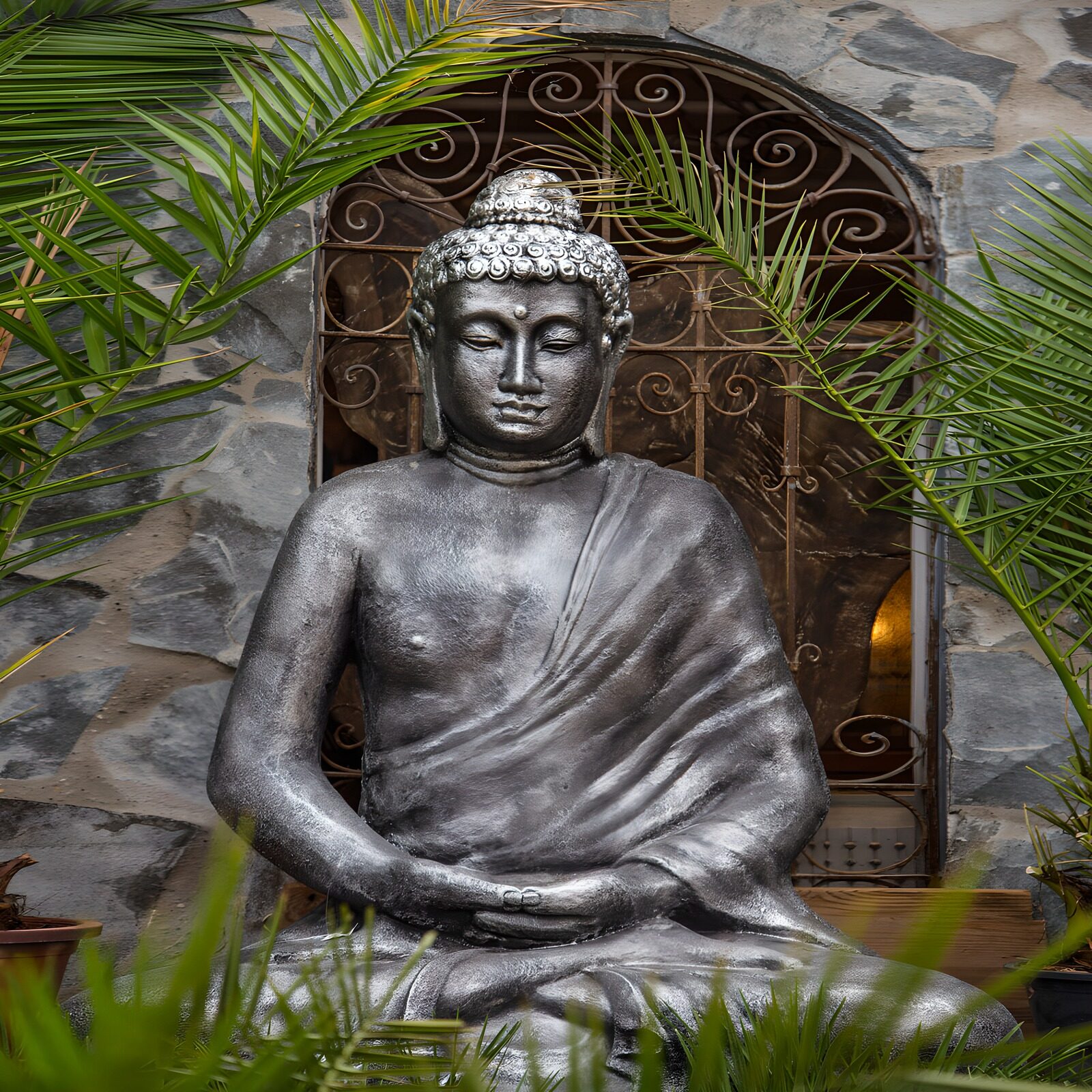 TPDE54473: Buddha-Statue im grünen Umfeld