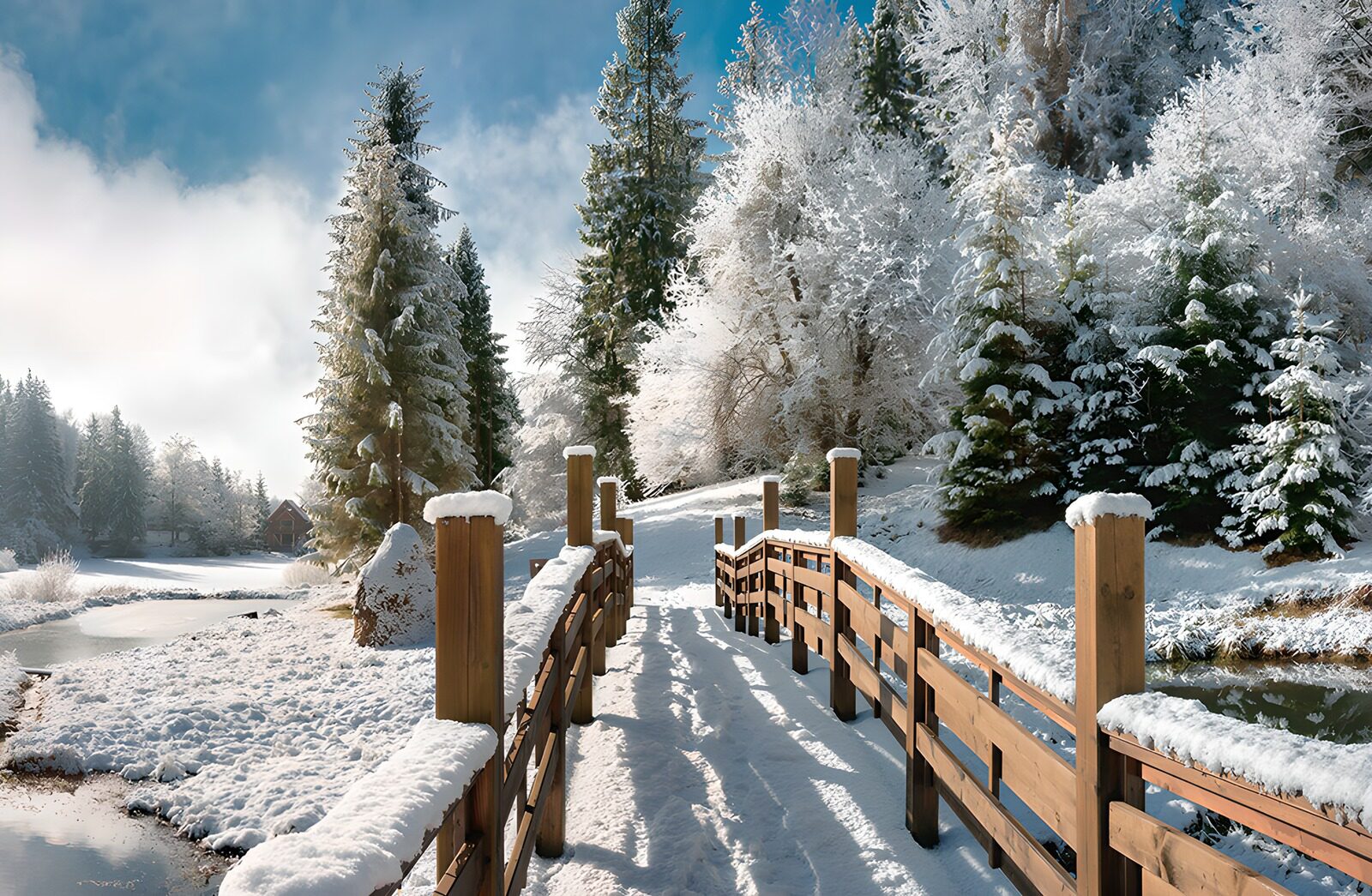 TPDE77327: Winterlandschaft mit Holzbrücke
