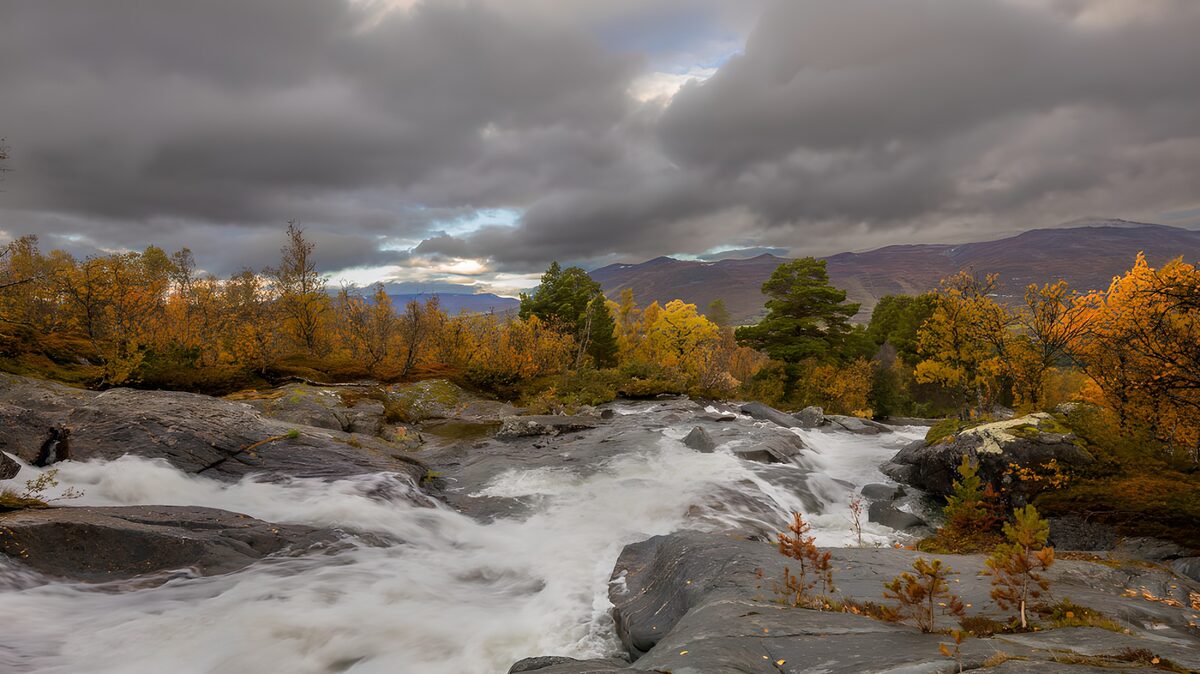 Herbstlandschaft mit rauschendem Wasser