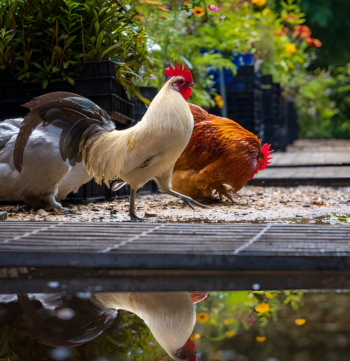 TPDE42265: Hähne im Garten