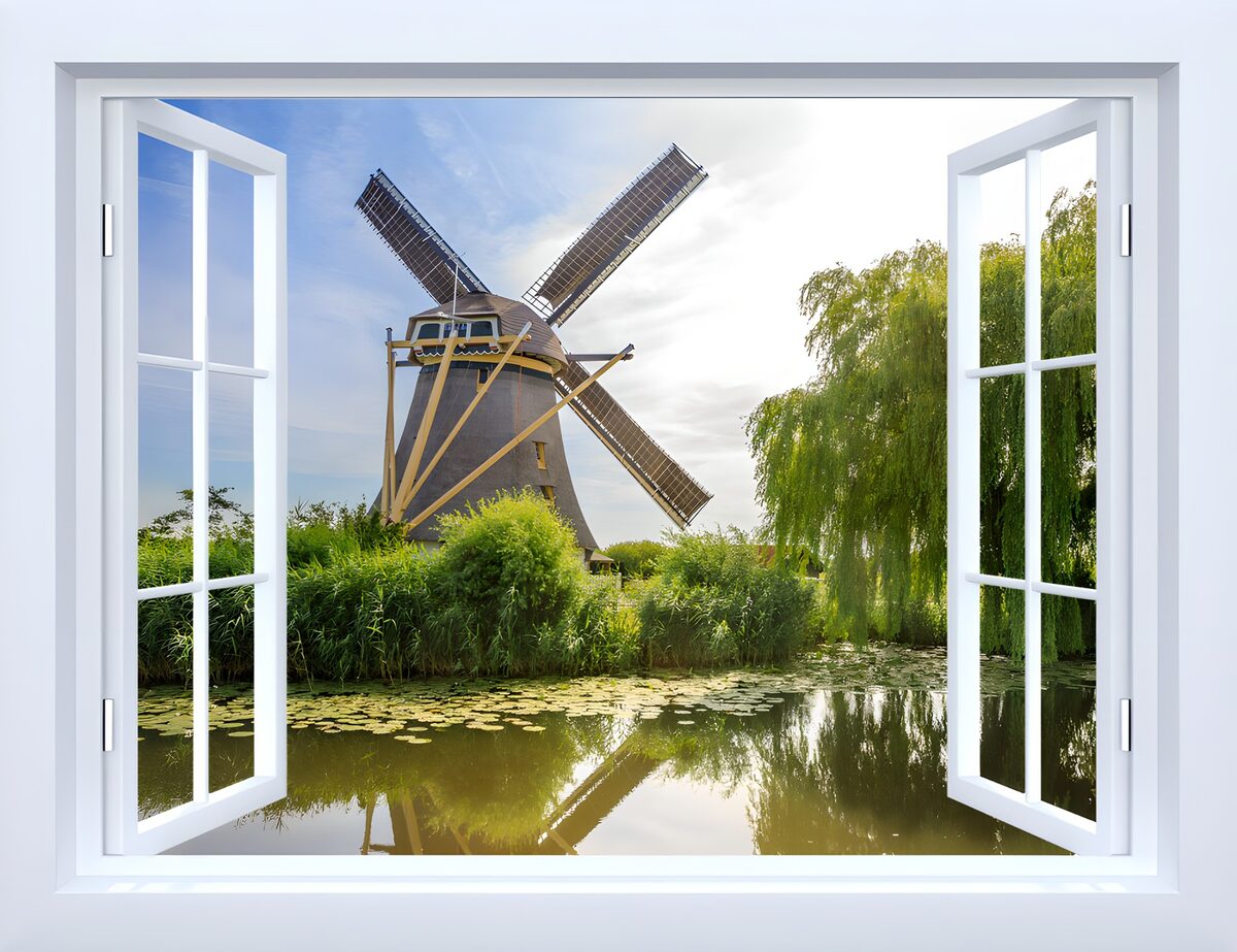 Windmühle im Fensterblick