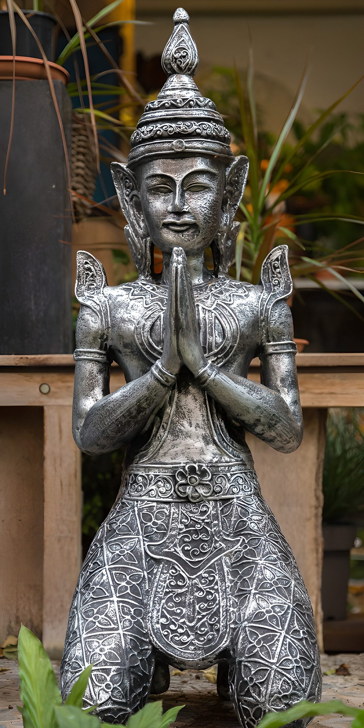 TPDE22759: Buddhameditierende Statue in Garten