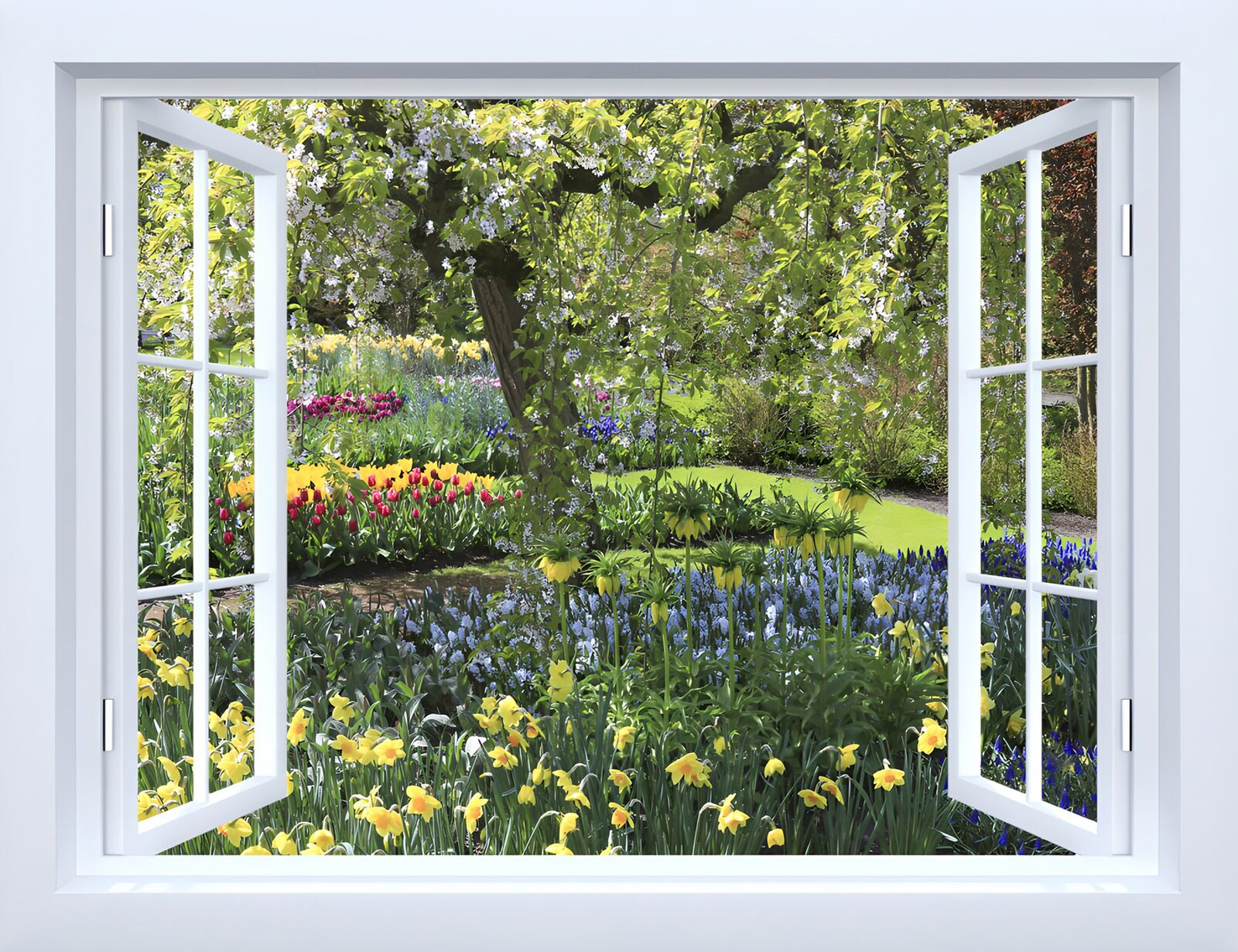 TPDE52133: Blühender Garten im Fensterblick