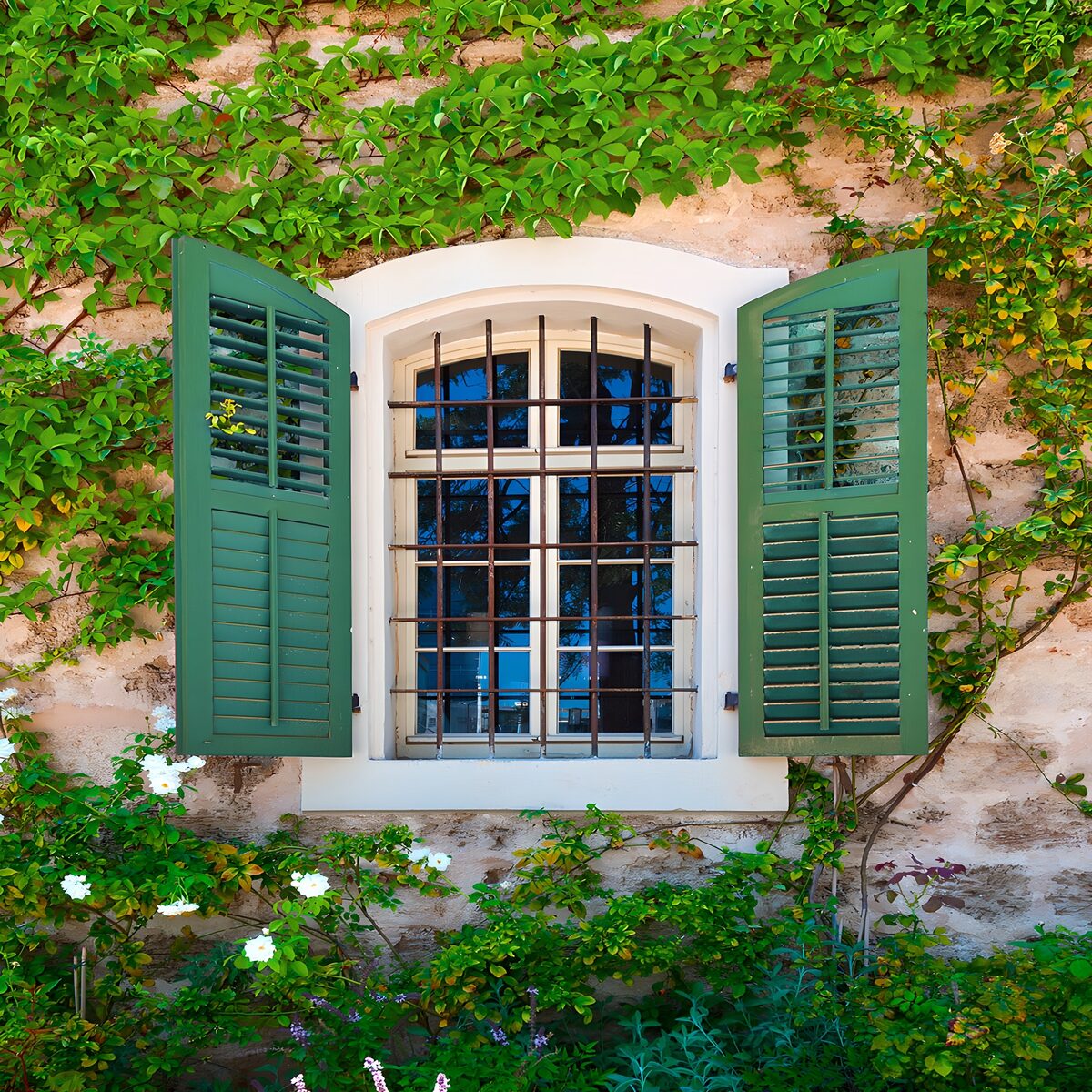 TPDE65853: Fenster mit grünem Fensterladen