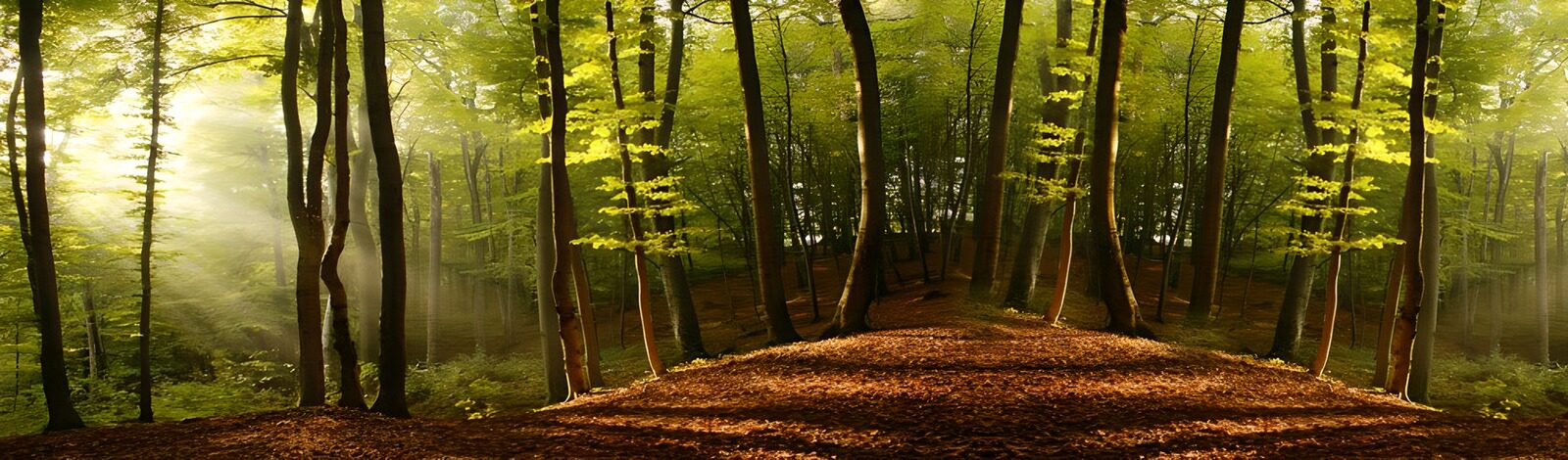 TPDE23653: Lichtbüschel der verdeckten Sonne scheint in den Wald