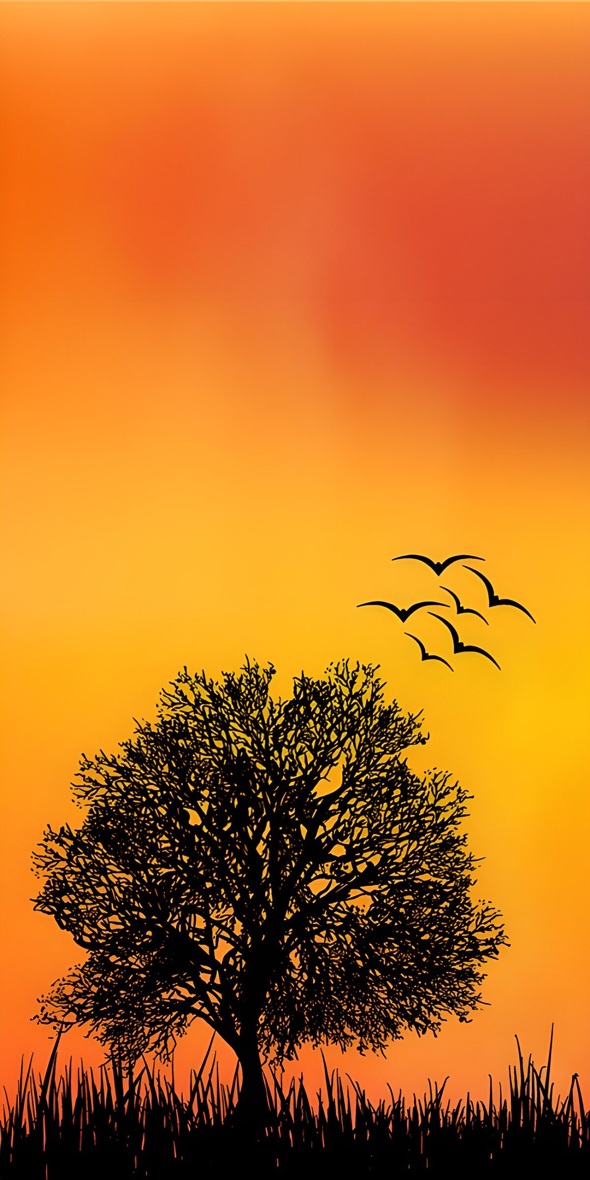 Silhouetten eines Baumes bei Sonnenuntergang