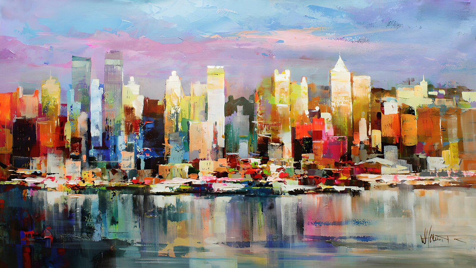 TPDE95894: Bunte Skyline einer Stadt